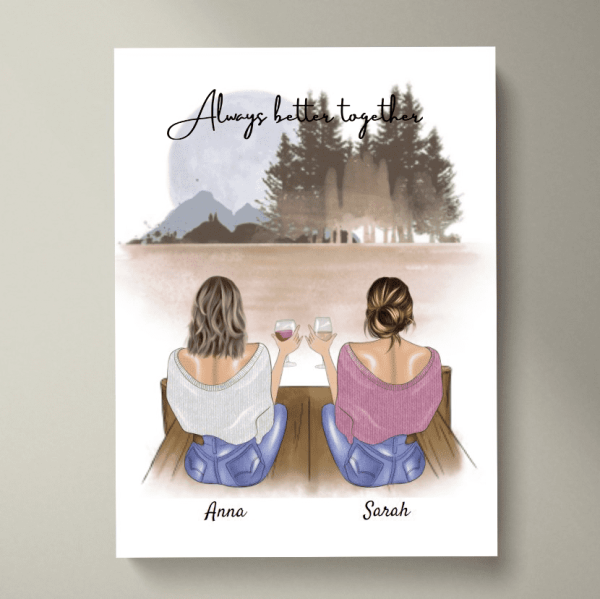 Fidanzate/sorelle con un bevanda - Poster Personalizzato (2-4 donne)