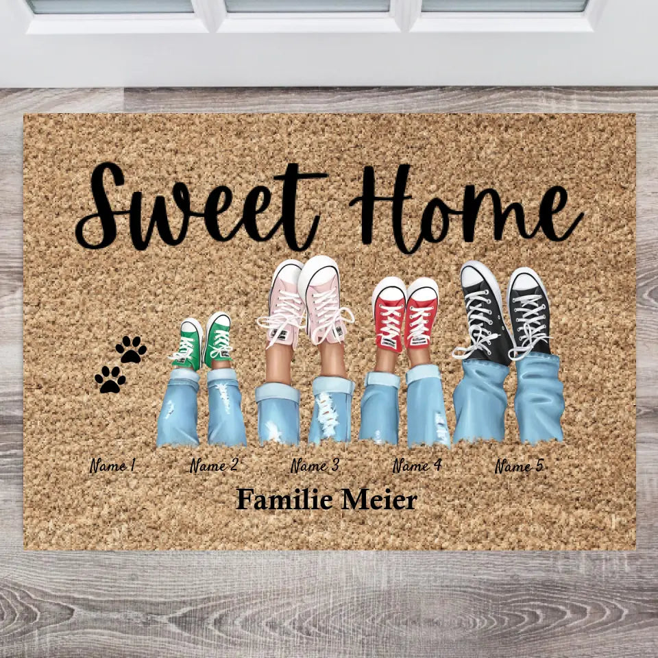 Sweet Home - Personalisierte Fußmatte für innen & aussen (2-8 Personen, Kinder & Haustiere)
