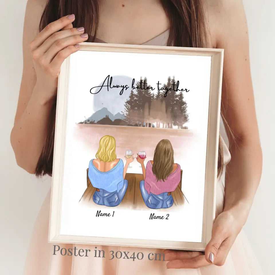 Fidanzate/sorelle con un bevanda - Poster Personalizzato (2-4 donne)