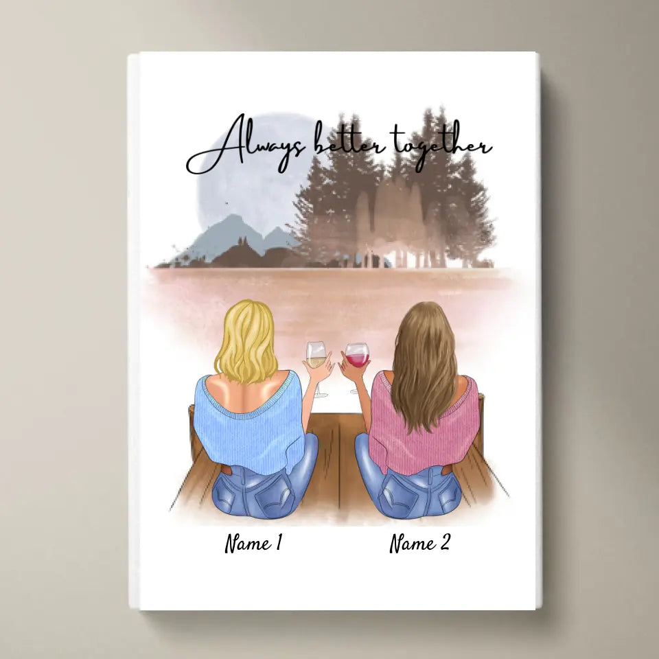 Fidanzate/sorelle con un bevanda - Poster Personalizzato (2-4 donne)