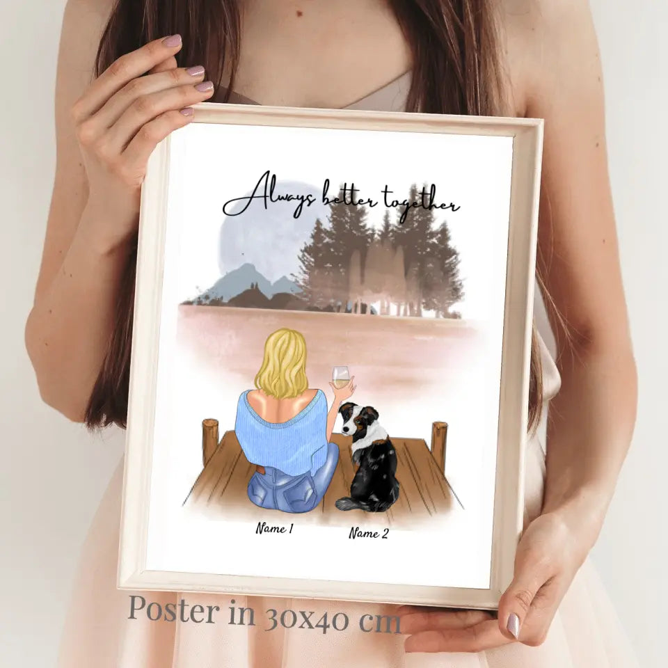 Padrona con animale domestico - Poster Personalizzato (Donna con 1-2 gatti o cani)