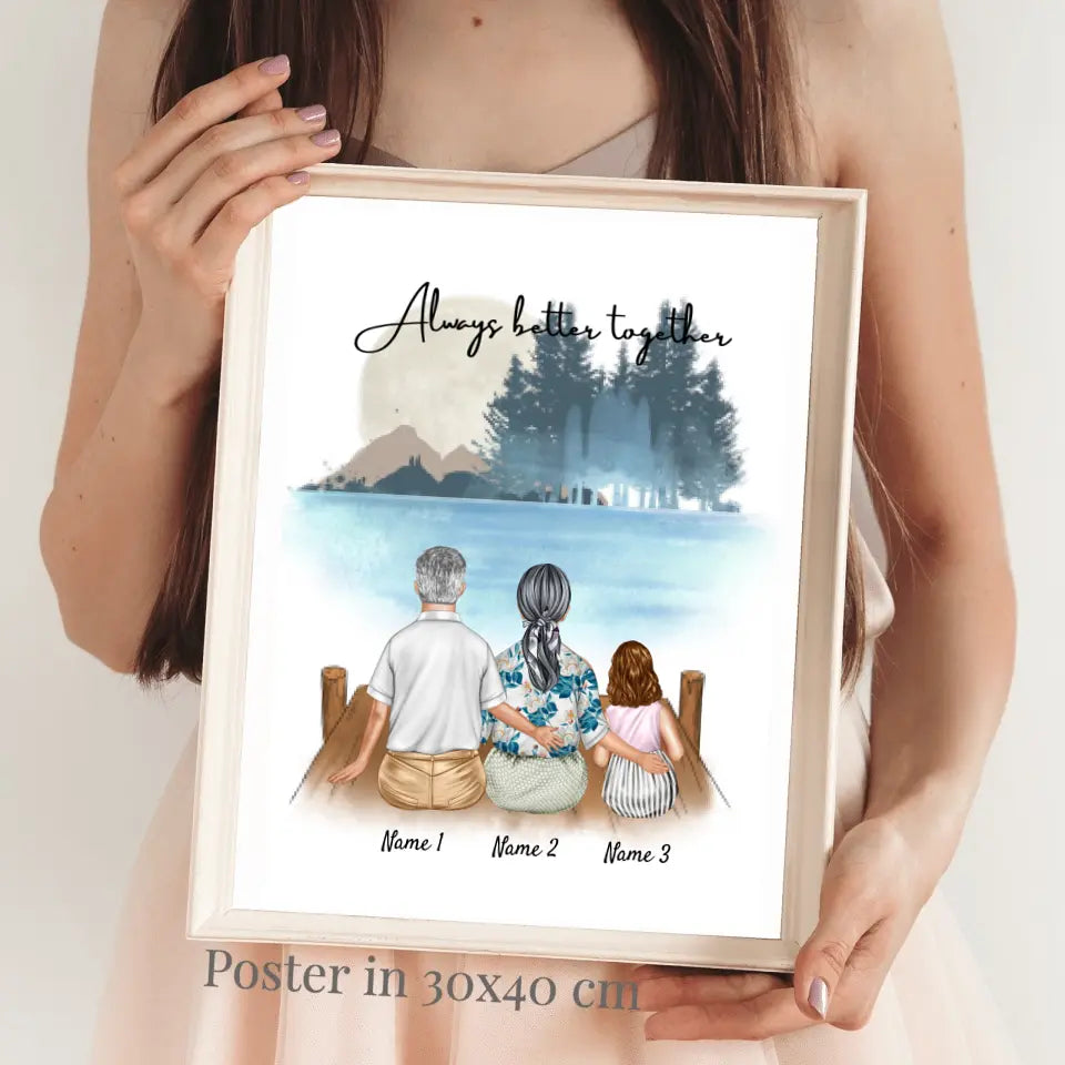 Nonni con nipoti - Poster Personalizzato (Nonna e nonno con un massimo di 2 nipoti)
