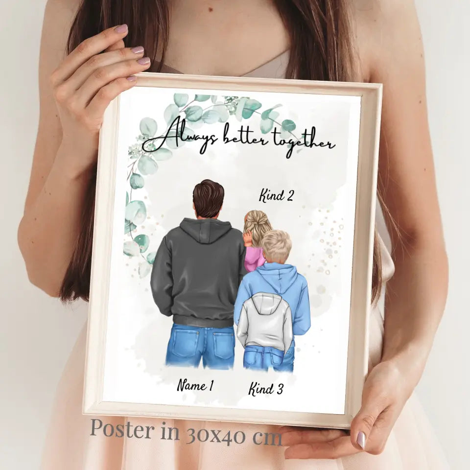 Bester Papa Poster - Personalisiertes Poster (1-4 Kinder, Teenager)