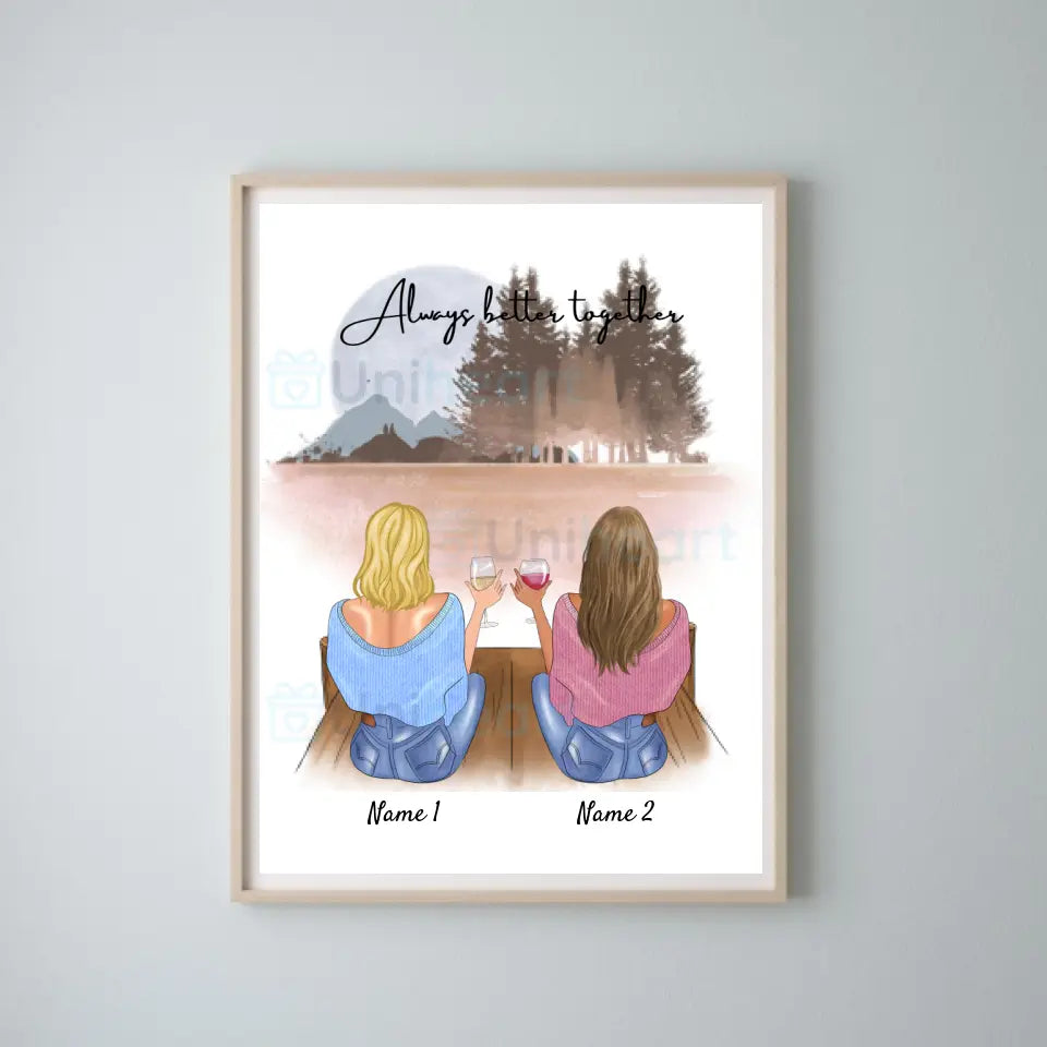 Fidanzate/sorelle con drink - Immagine digitale personalizzata (2-4 donne)