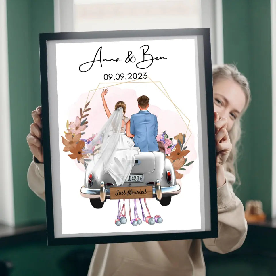 "Just Married" Personalisierte Leinwand zur Hochzeit - Für Ehepaare, Braut & Bräutigam, Geldgeschenk, Hochzeitsgeschenk