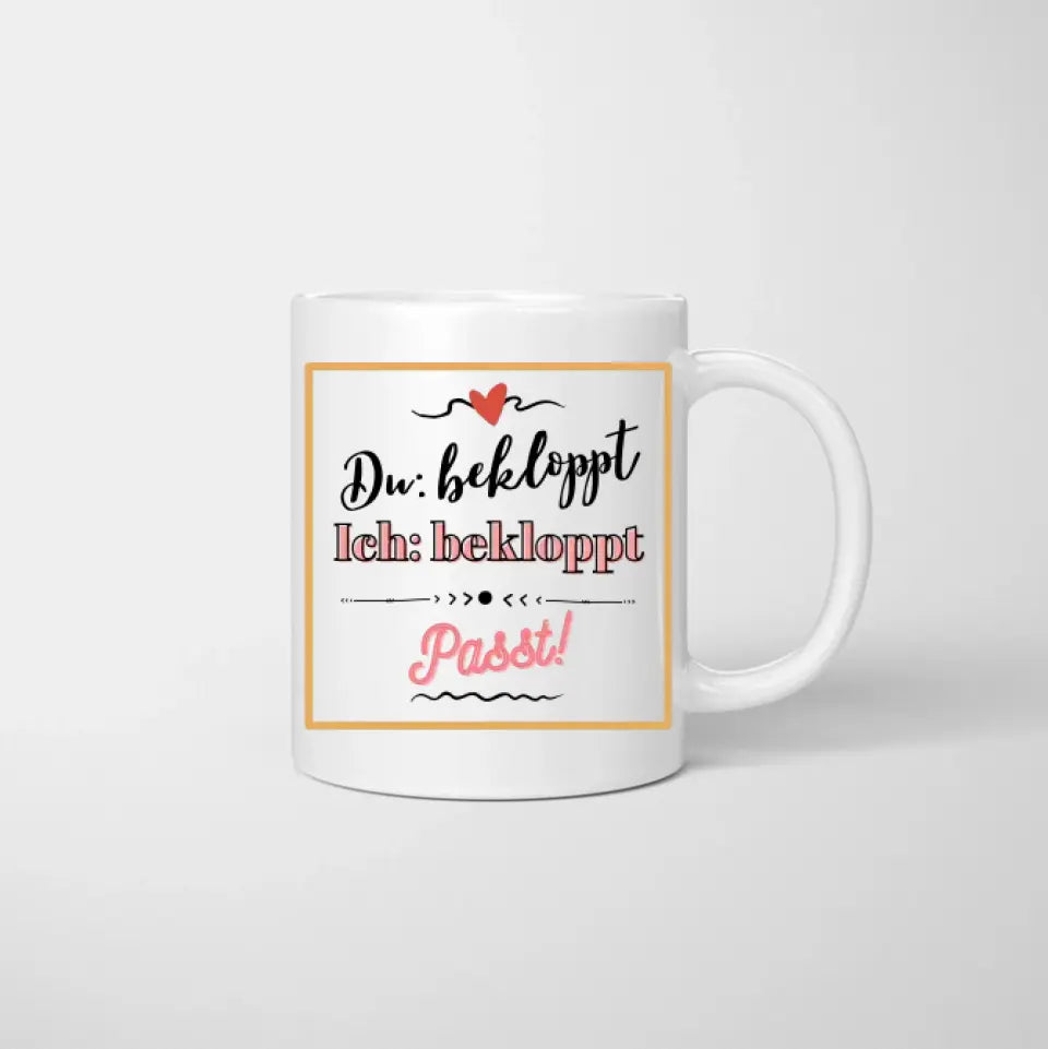 Du + Ich = bekloppt - Personalisierte Pärchen-Tasse (Mann & Frau)