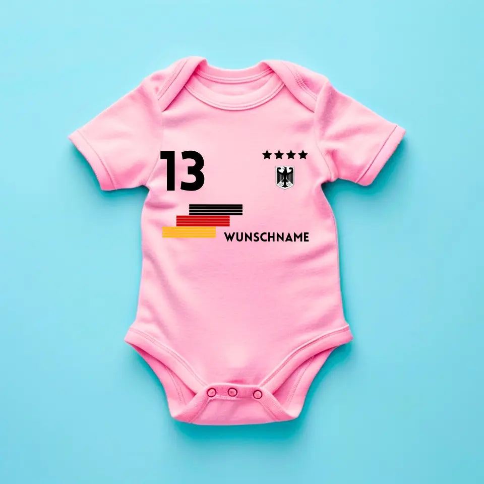 Fussball - Personalisierter Baby-Onesie/ Strampler, Trikot mit anpassbarem Namen und Trikotnummer, 100% Bio-Baumwolle Baby Body