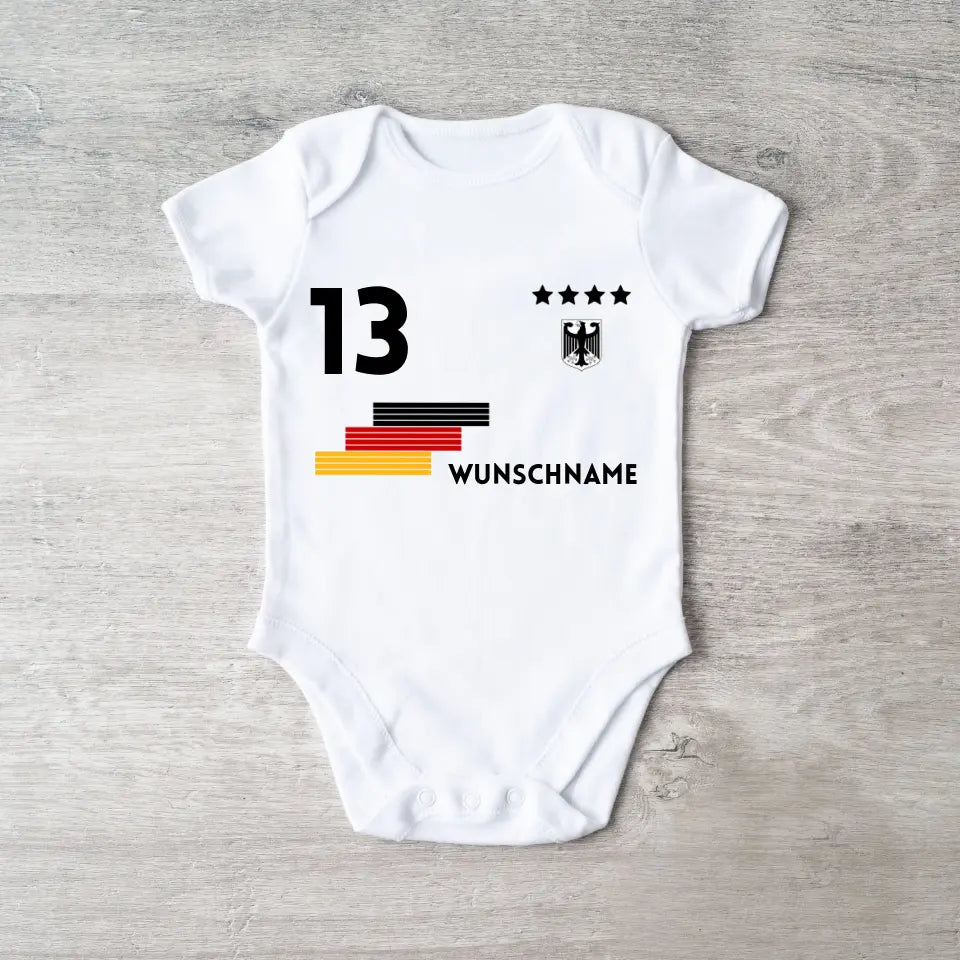 Fussball - Personalisierter Baby-Onesie/ Strampler, Trikot mit anpassbarem Namen und Trikotnummer, 100% Bio-Baumwolle Baby Body