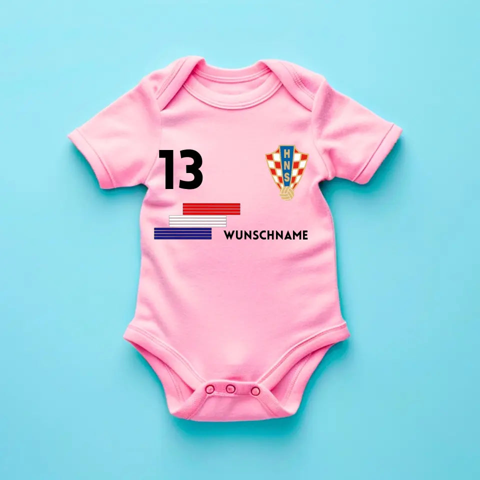 Fussball Kroatien - Personalisierter Baby-Onesie/ Strampler, Trikot mit anpassbarem Namen und Trikotnummer, 100% Bio-Baumwolle Baby Body