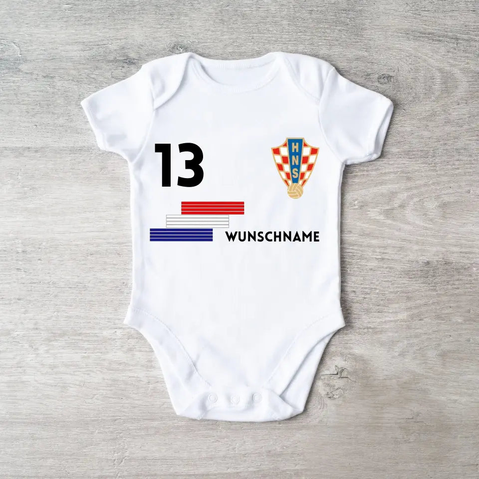 Fussball Kroatien - Personalisierter Baby-Onesie/ Strampler, Trikot mit anpassbarem Namen und Trikotnummer, 100% Bio-Baumwolle Baby Body