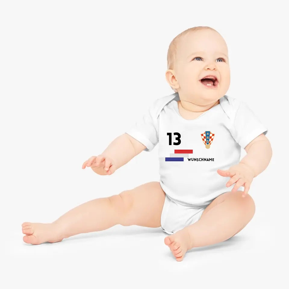 Fussball Kroatien - Personalisierter Baby-Onesie/ Strampler, Trikot mit anpassbarem Namen und Trikotnummer, 100% Bio-Baumwolle Baby Body