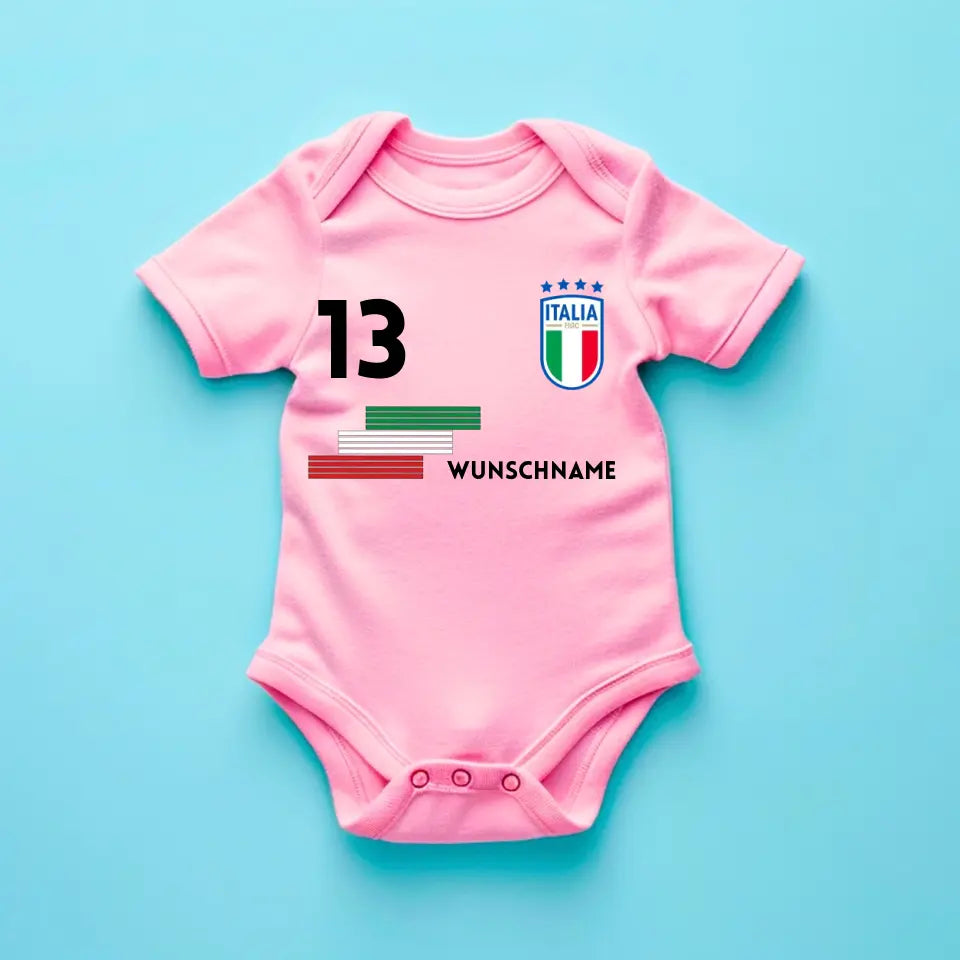 Fussball Italien - Personalisierter Baby-Onesie/ Strampler, Trikot mit anpassbarem Namen und Trikotnummer, 100% Bio-Baumwolle Baby Body