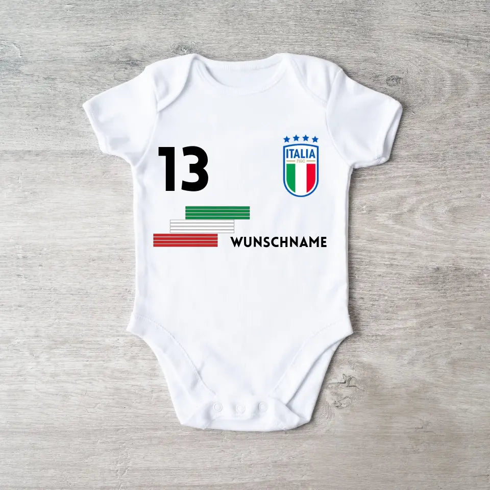 Fussball Italien - Personalisierter Baby-Onesie/ Strampler, Trikot mit anpassbarem Namen und Trikotnummer, 100% Bio-Baumwolle Baby Body