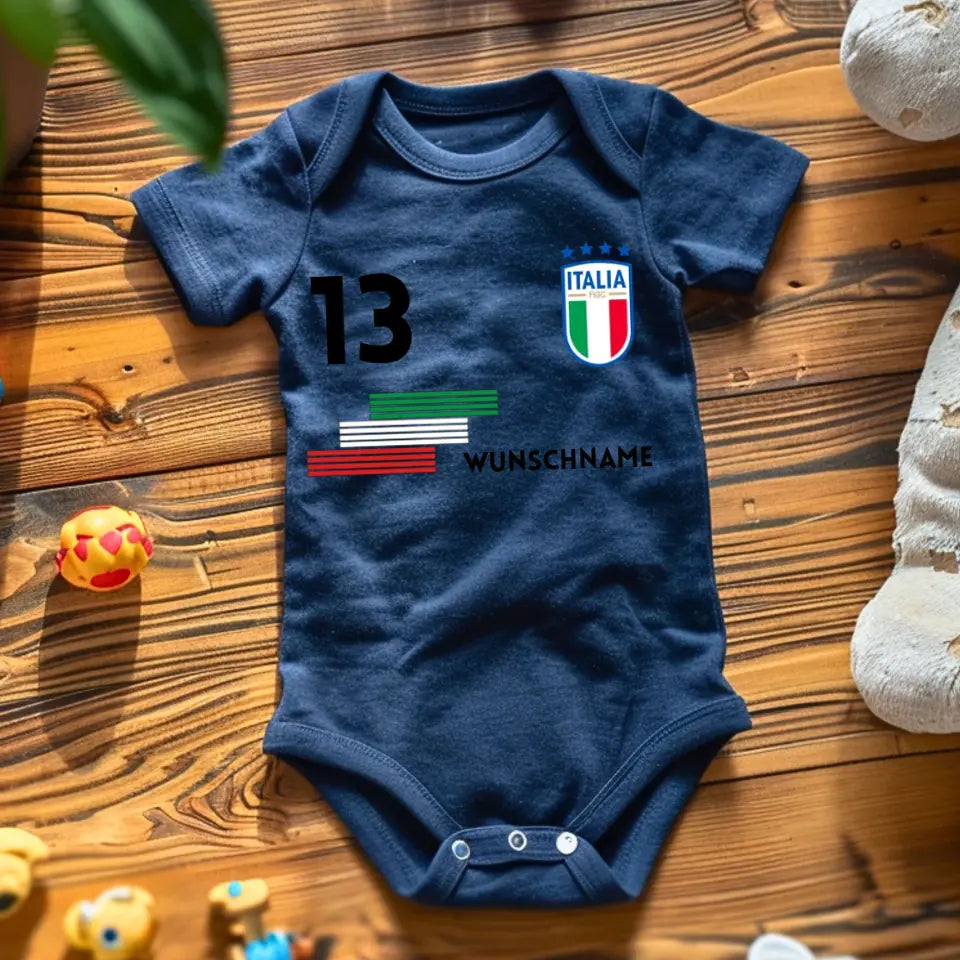 Fussball Italien - Personalisierter Baby-Onesie/ Strampler, Trikot mit anpassbarem Namen und Trikotnummer, 100% Bio-Baumwolle Baby Body