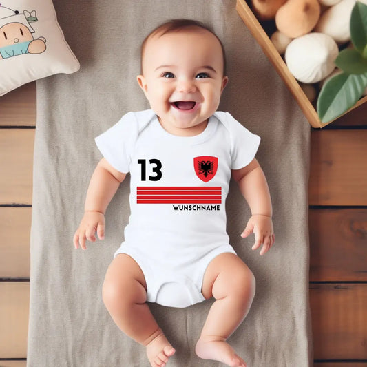 Fussball Albanien - Personalisierter Baby-Onesie/ Strampler, Trikot mit anpassbarem Namen und Trikotnummer, 100% Bio-Baumwolle Baby Body