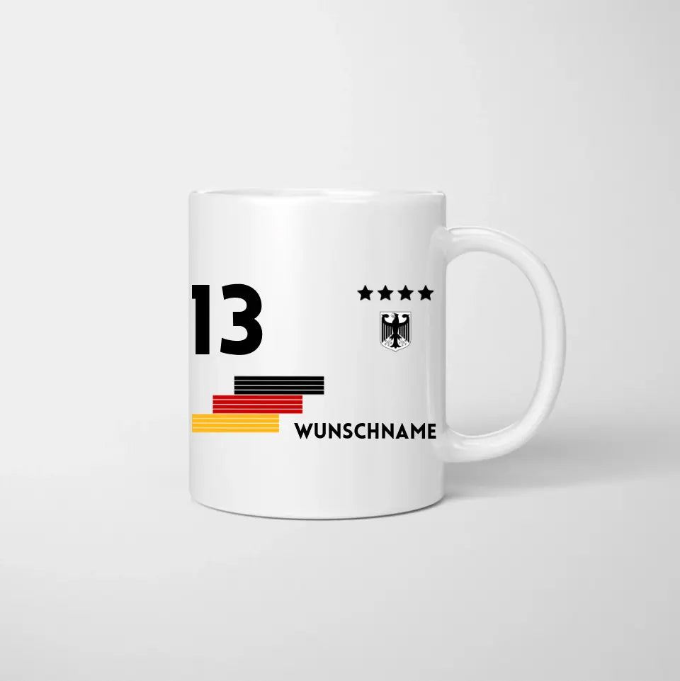 Trikot-Tasse - Personalisierte Tasse zu Fußball, Wunschnummer und Name, individuelle Tasse Fan Tasse Deutschland