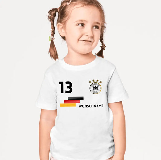 EM Deutschland Kinder-Trikot - Personalisiertes T-Shirt für Kinder, Fußball (100% Baumwolle, individuelle Nummer & Wunschname)