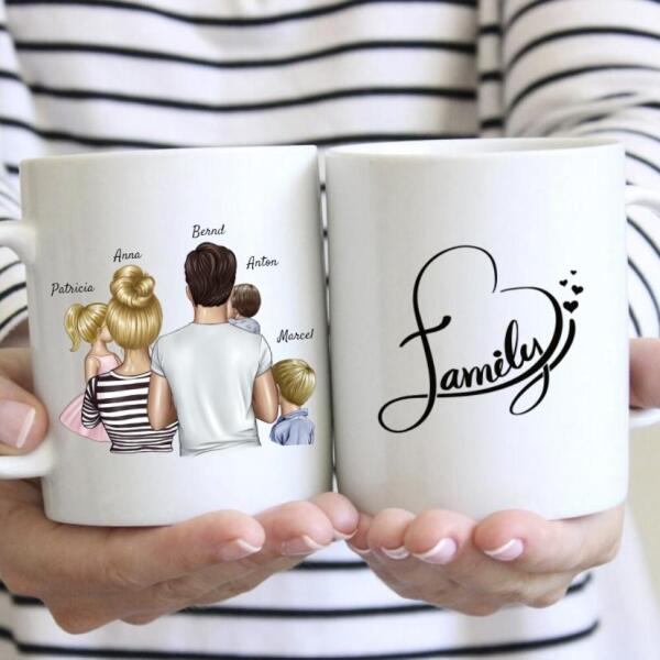 Eltern mit Kindern - Personalisierte Tasse (1-4 Kinder), Geschenkidee Familie
