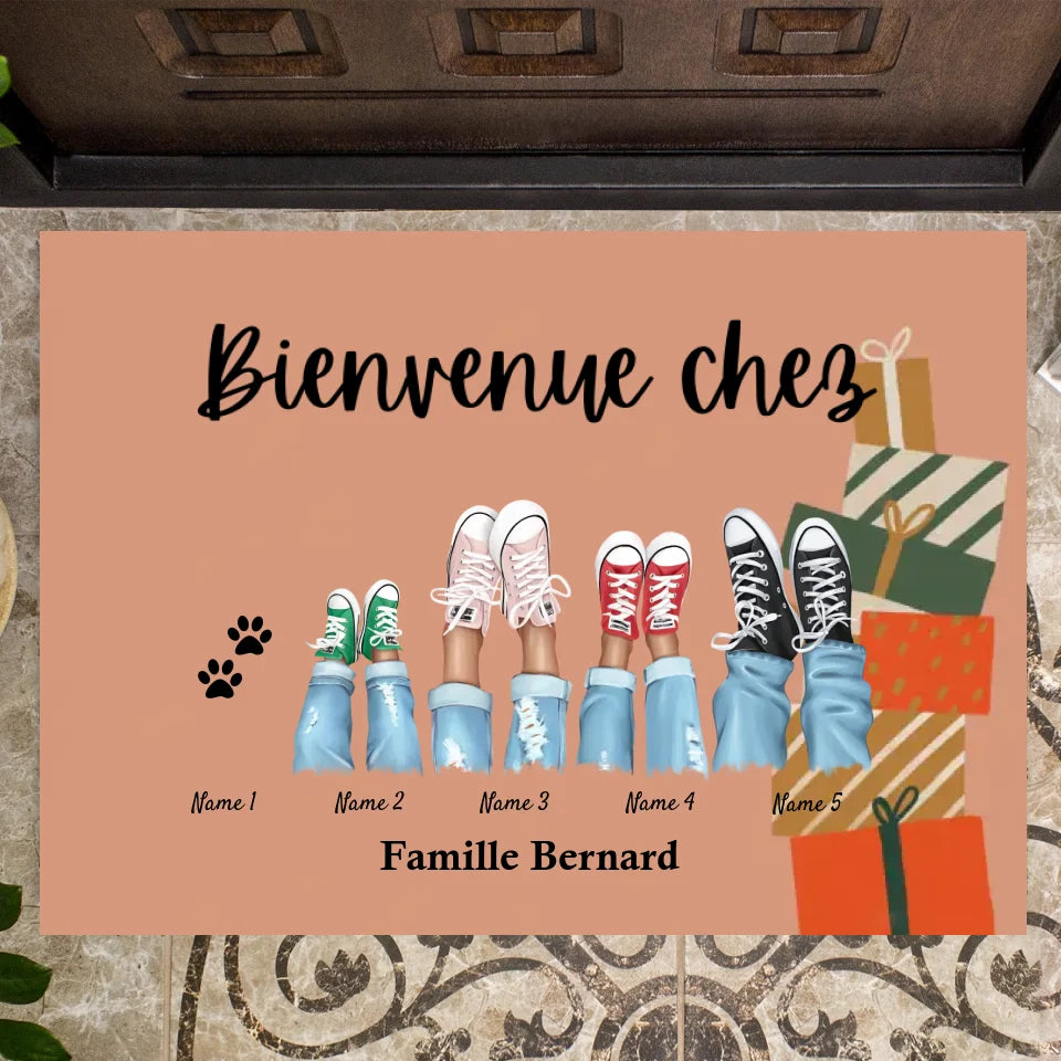 Bienvenue chez nous/ Merry Christmas - Paillasson personnalisé Famille