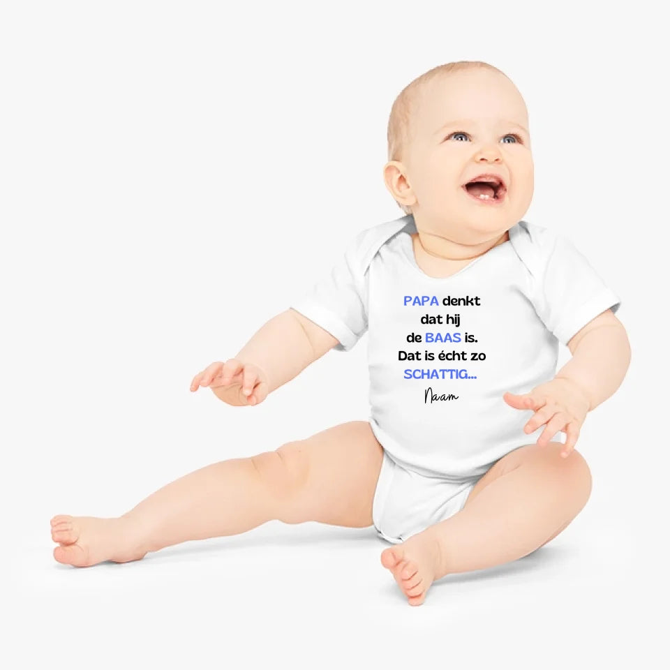 PAPA denkt dat hij de BAAS is - Gepersonaliseerde baby onesie/ romper voor Kerstmis, 100% biologisch katoen