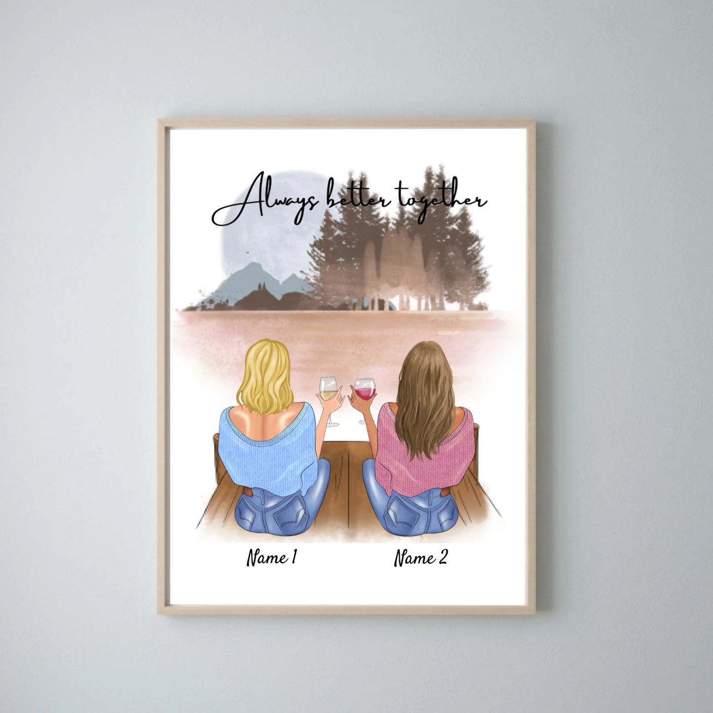 Fidanzate/sorelle con un bevanda - Poster Personalizzato (2-4 donne)