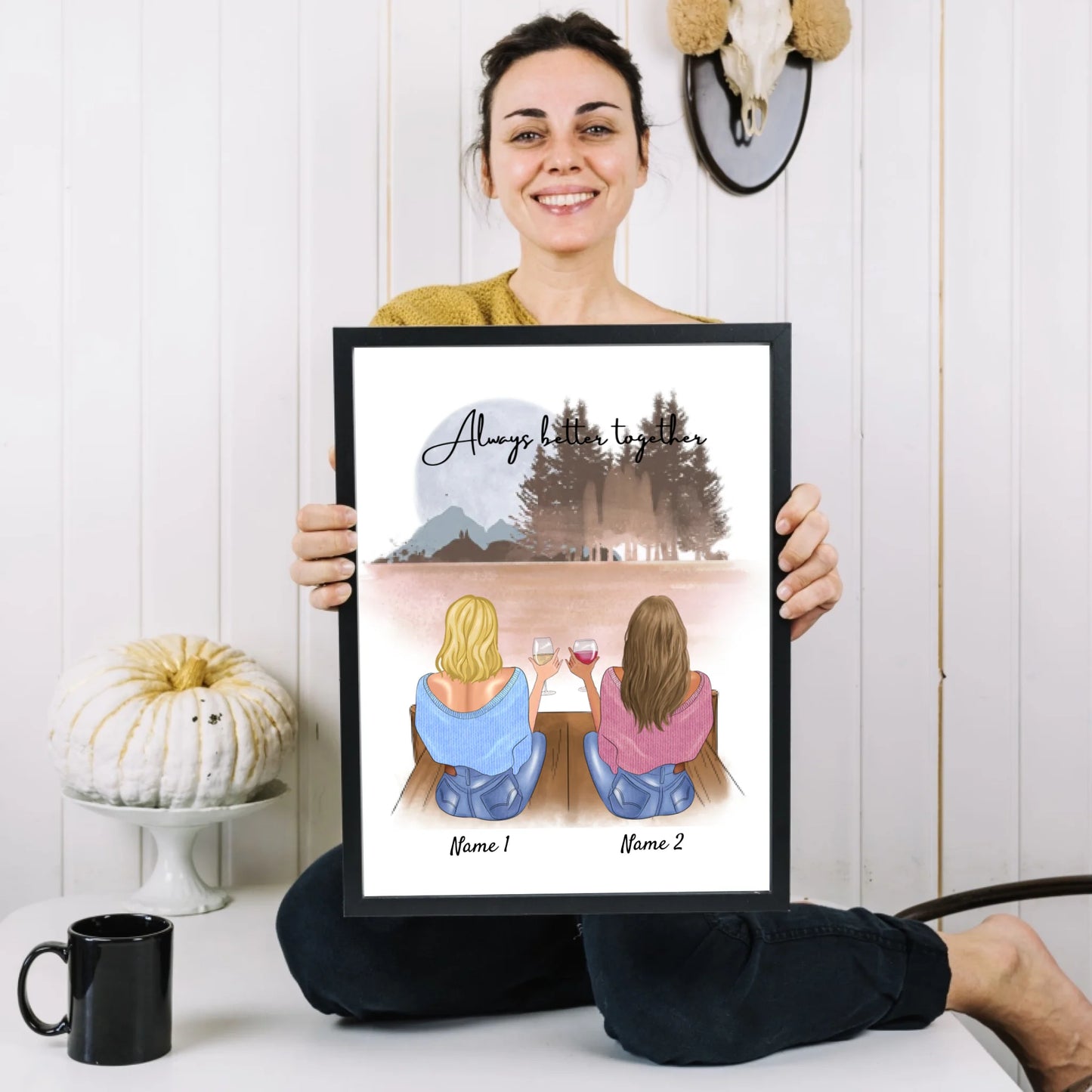 Fidanzate/sorelle con un bevanda - Poster Personalizzato (2-4 donne)