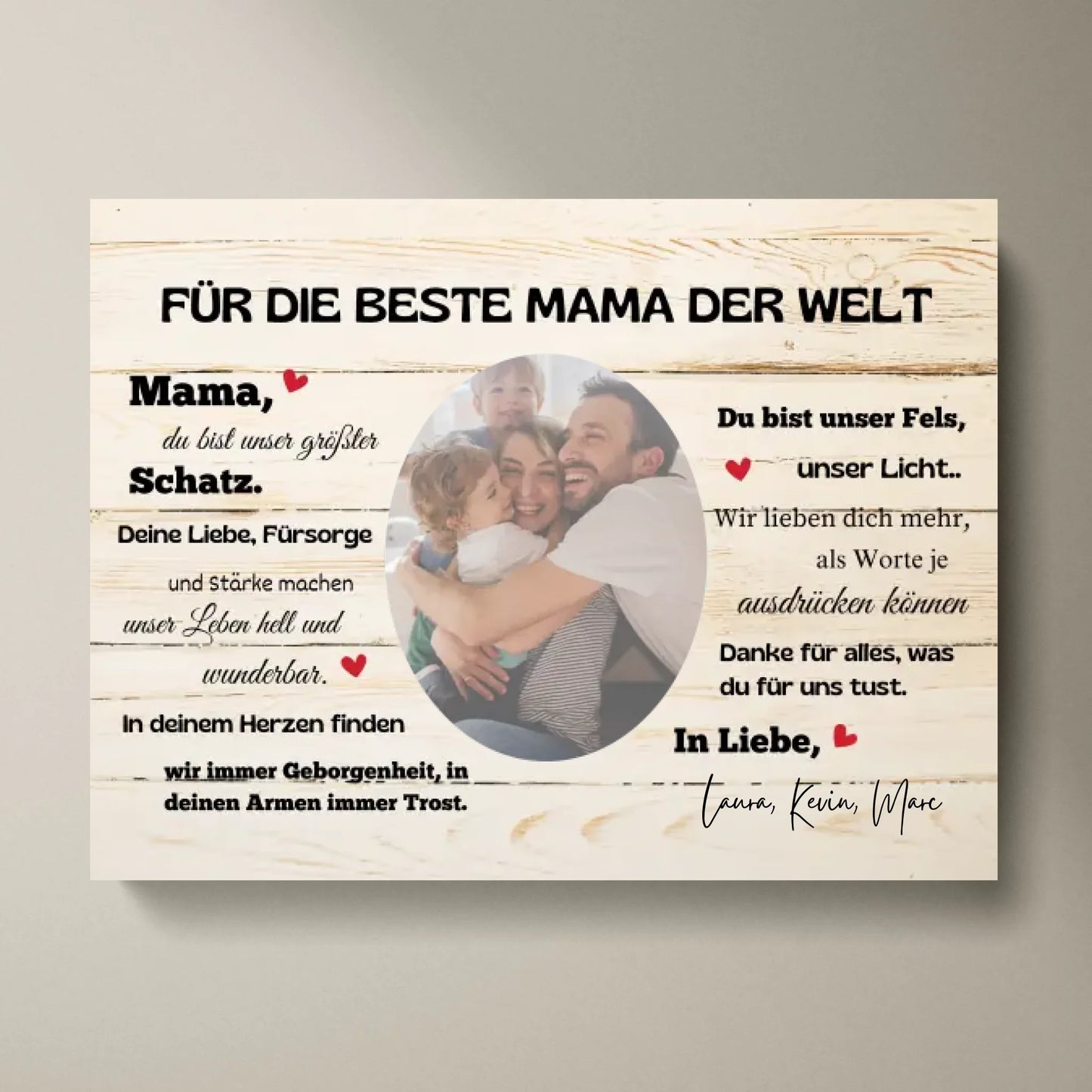 Für die beste Mama der Welt - Personalisierte Foto Leinwand Familie