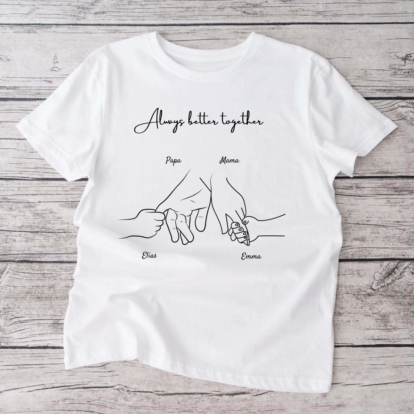 Hand in Hand - Personalisiertes T-Shirt für die ganze Familie (100% Baumwolle, Unisex)