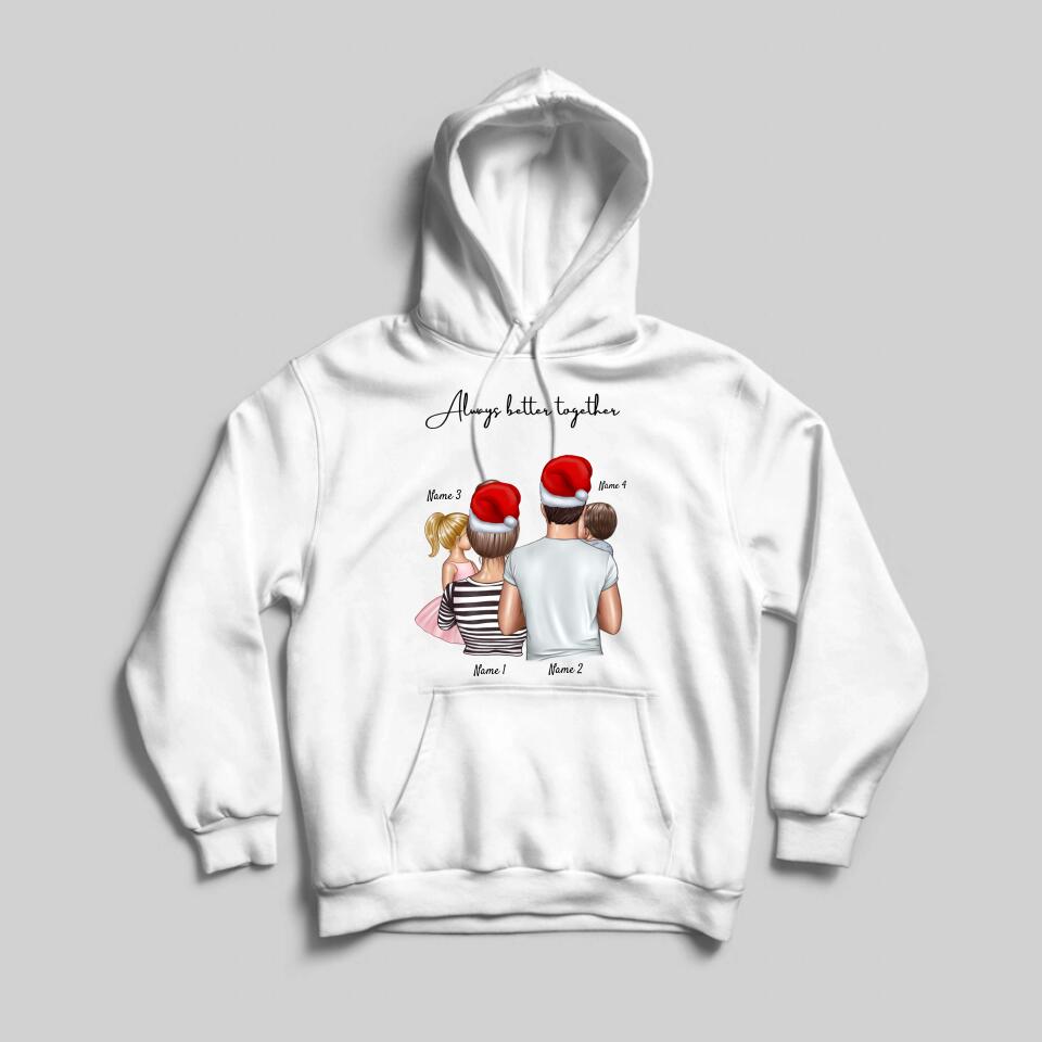 Meine Familie Weihnachten - Personalisierter Kapuzen-Pullover Unisex (bis zu 4 Kinder)