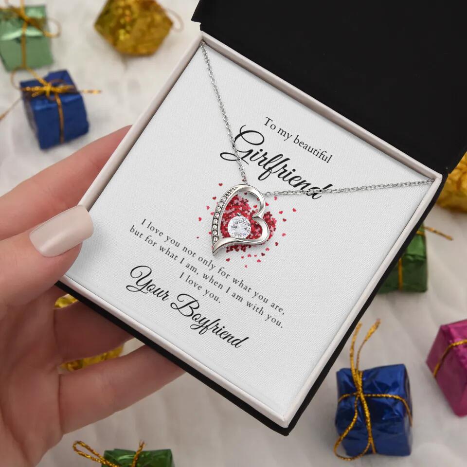 To my beautiful Girlfriend - Halskette mit Herzanhänger & personalisierter Karte