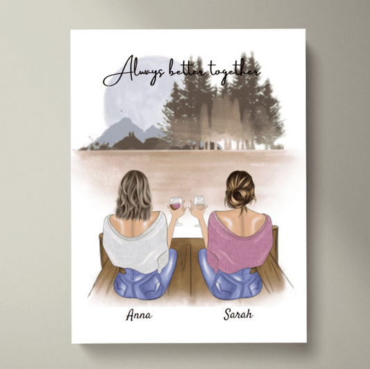 Fidanzate/sorelle con un bevanda - Poster Personalizzato (2-4 donne)