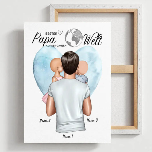 Bester Papa auf der Welt - Personalisierte Leinwand (Vater mit Kindern)