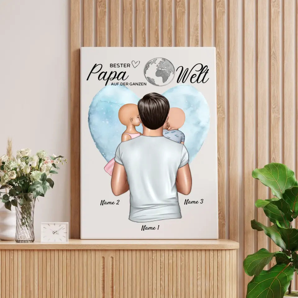 Bester Papa auf der Welt - Personalisierte Leinwand (Vater mit Kindern)