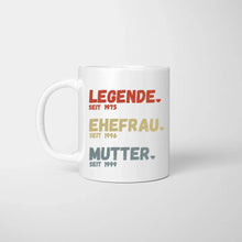 Carica l&#39;immagine nel visualizzatore di Gallery, Mama, Legende seit - Personalisierte Tasse für Mütter, Ehefrauen, Großmütter (Mama seit, Oma seit, Jahreszahlen)
