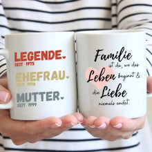 Carica l&#39;immagine nel visualizzatore di Gallery, Mama, Legende seit - Personalisierte Tasse für Mütter, Ehefrauen, Großmütter (Mama seit, Oma seit, Jahreszahlen)
