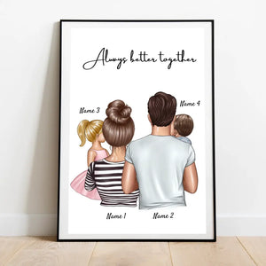 Famiglia felice - Poster Personalizzato (Genitori con 1-4 bambini)