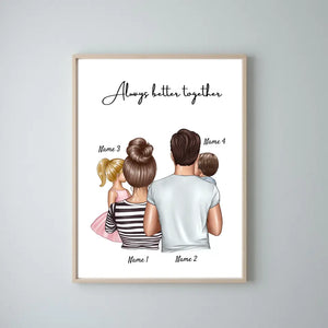 Famiglia felice - Poster Personalizzato (Genitori con 1-4 bambini)