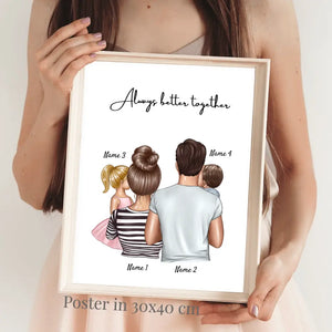 Famiglia felice - Poster Personalizzato (Genitori con 1-4 bambini)