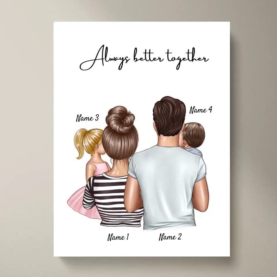 Famiglia felice - Poster Personalizzato (Genitori con 1-4 bambini)