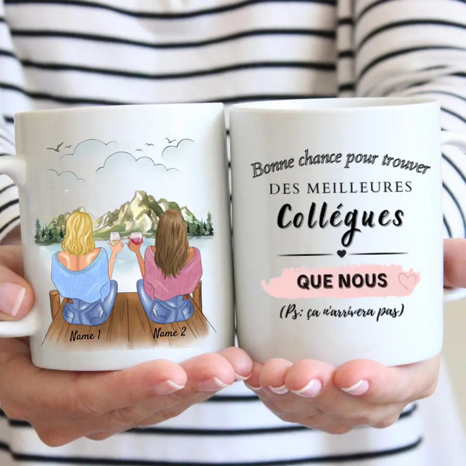 Bonne chance pour trouver, Meilleures collègues avec boisson - Mug personnalisé (2-4 personnes)