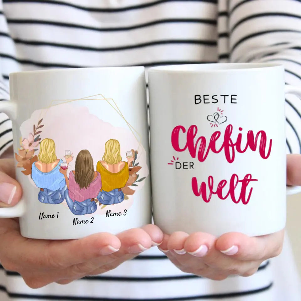 Beste Chefin der Welt - Personalisierte Tasse für Chefin/ Arbeitskolleginnen - Geschenk Büro, Job (2-4 Personen)