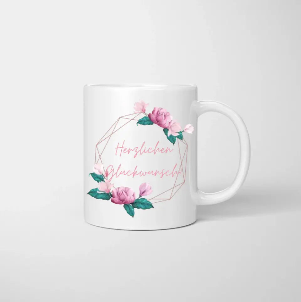 "Just Married" Personalisierte Tasse zur Hochzeit - Für Ehepaare, Braut & Bräutigam, Geldgeschenk, Hochzeitsgeschenk - Herzlichen Glückwunsch