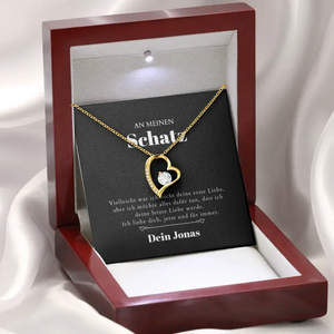 Letzte Liebe - Halskette mit Gold-Herzanhänger & personalisierter Geschenk-Karte (Valentinstagsgeschenk)