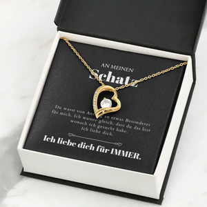 Ich liebe dich - Halskette mit Gold-Herzanhänger & personalisierter Karte (Valentinstagsgeschenk)