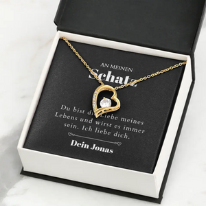 Liebe meines Lebens - Halskette mit Gold-Herzanhänger & personalisierter Karte (Valentinstagsgeschenk)