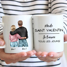Carica l&#39;immagine nel visualizzatore di Gallery, Je t&#39;aime tous les jours - Mug personnalisé pour couple (homme &amp; femme) Saint Valentin
