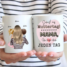 Carica l&#39;immagine nel visualizzatore di Gallery, Scheiß auf Muttertag, Ich liebe dich jeden Tag - Personalisierte Tasse (Frau mit 1-4 Kinder)
