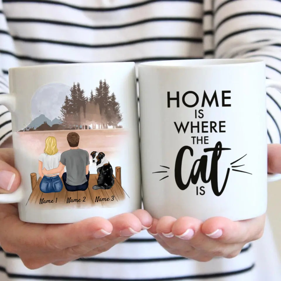 Coppia con animale domestico - Tazza personalizzata (cane, gatto)