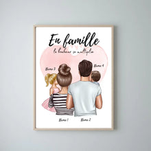 Carica l&#39;immagine nel visualizzatore di Gallery, Happy Family, Famille heureuse - Poster Personnalisé (Parents avec 1-3 enfants)
