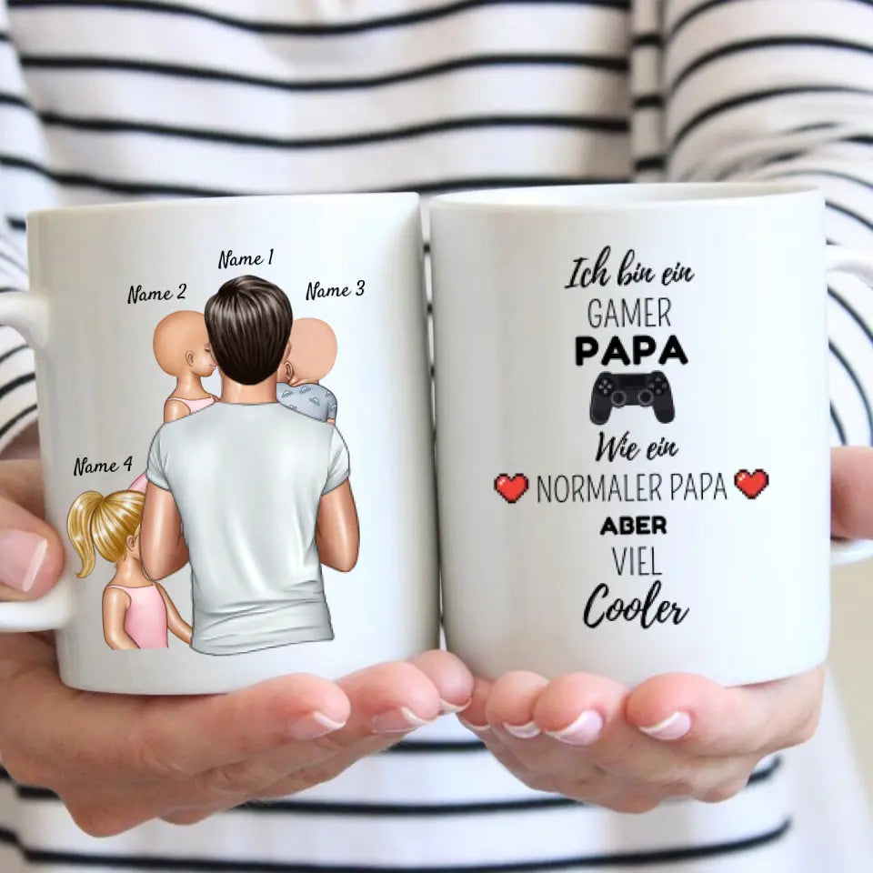 Cooler Gamer PAPA - Personalisierte Tasse für Väter (mit 1-4 Kinder)